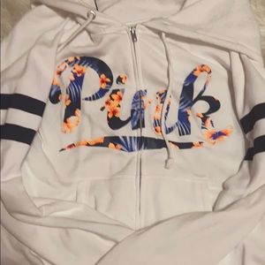 Full Zip Pink Floral Logo Hoodie